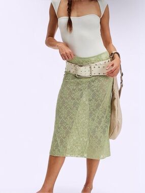 Free People Ready To Go Bodycon Half Slip Lace Skirt Green Stretchy XS S